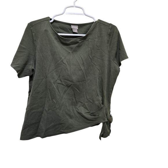 Chico’s Olive Knit Top L Side Tie - Picture 1 of 10
